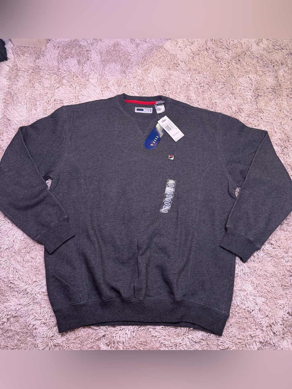 FILA Men’s Fleece Crewneck Sweatshirt Large Charcoal Gray Logo NWT U25730